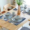 1PC Pack Blue Butterfly And White Flowers Placemats, 30x45CM Linen Rectangular Table Mats, Machine Washable Woven Dining