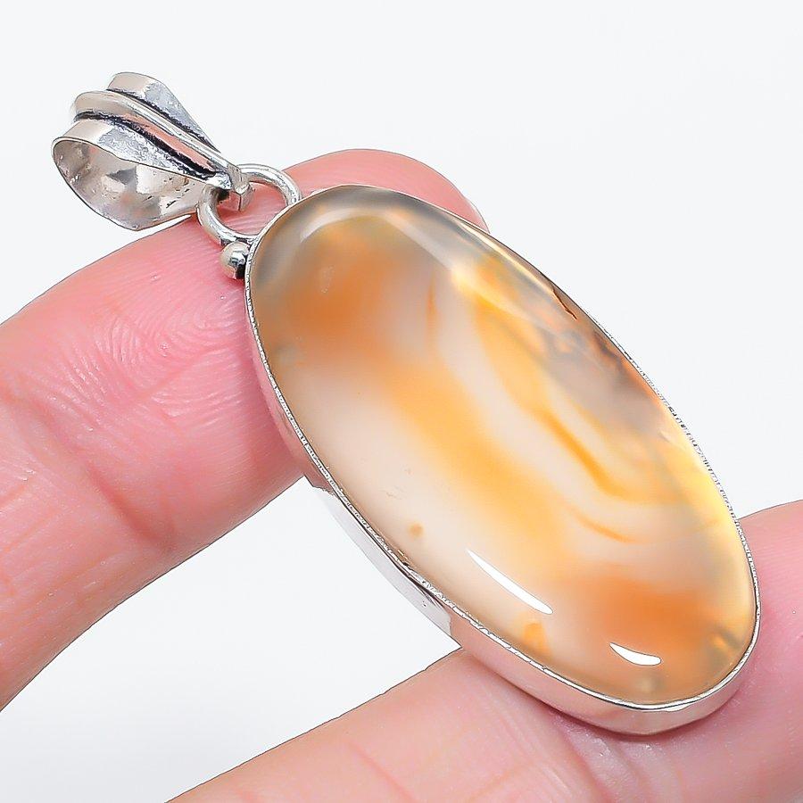 

Natural Orange Lace Agate 925 Sterling Silver Jewelry Pendant 2.21 Y1e09