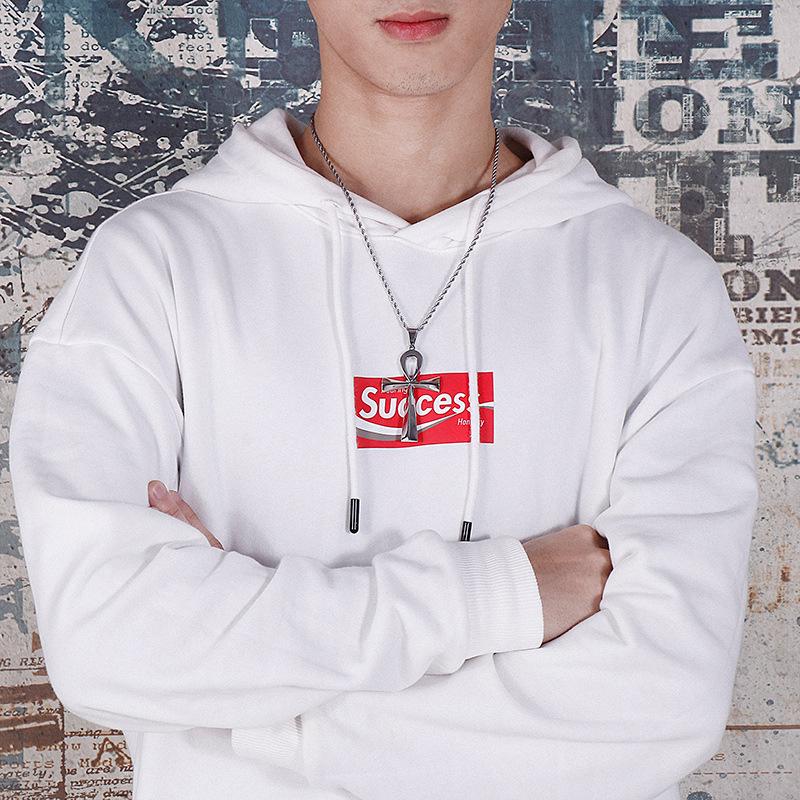 European & American Polished Stainless Steel Ancient Egyptian Cross Amulet Pendant Necklace