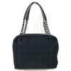CHANEL CC Mark logo chocolate bar Tote Bag Shoulder Bag cotton / Leather Black