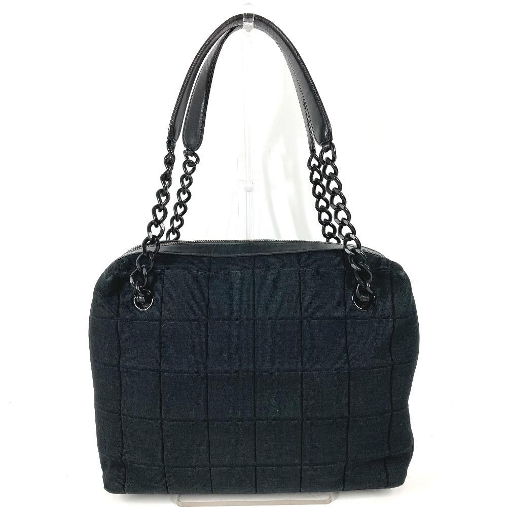 CHANEL CC Mark logo chocolate bar Tote Bag Shoulder Bag cotton / Leather Black