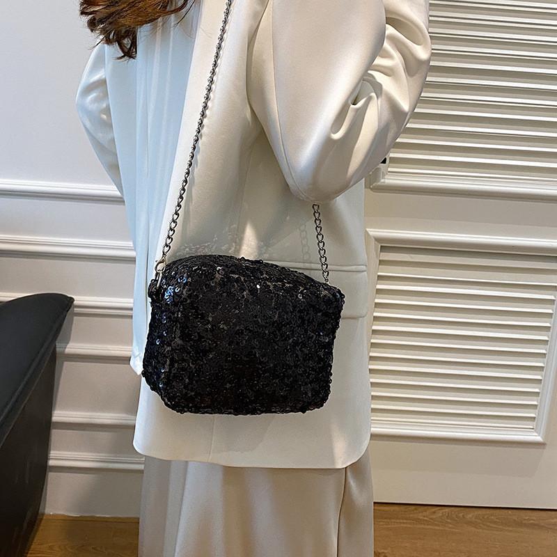 Trendy Sequin Small Shoulder Crossbody Bag For Women In Black Pink Silver Colors