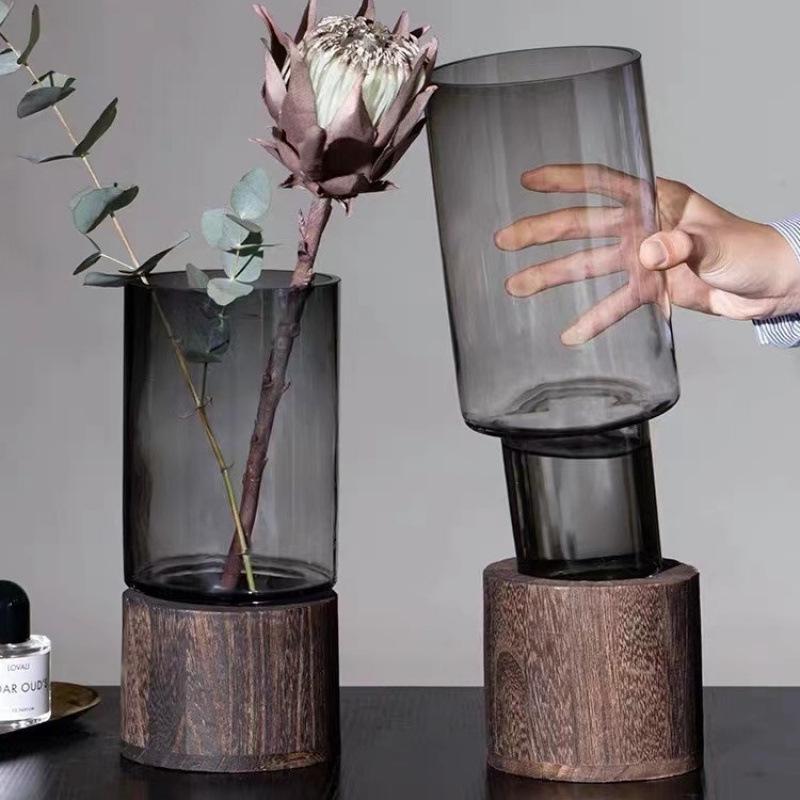 Elegant Glass Vase with Wooden Base for Home Décor