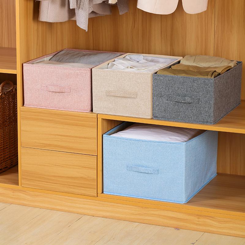 Large Cotton-Linen Foldable Storage Box with Lid for Desktop or Wardrobe Organization