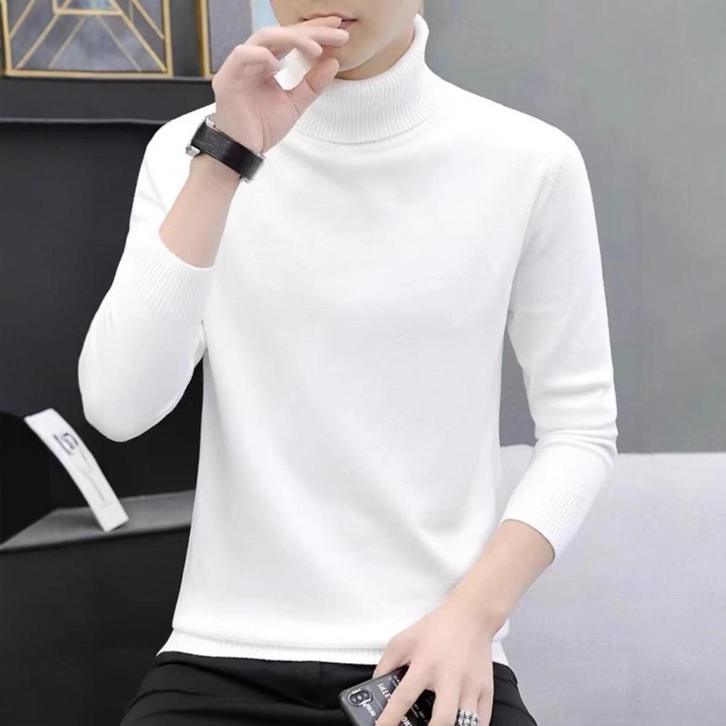 Men's Black High Neck Knit Sweater - Slim Fit Winter Outerwear