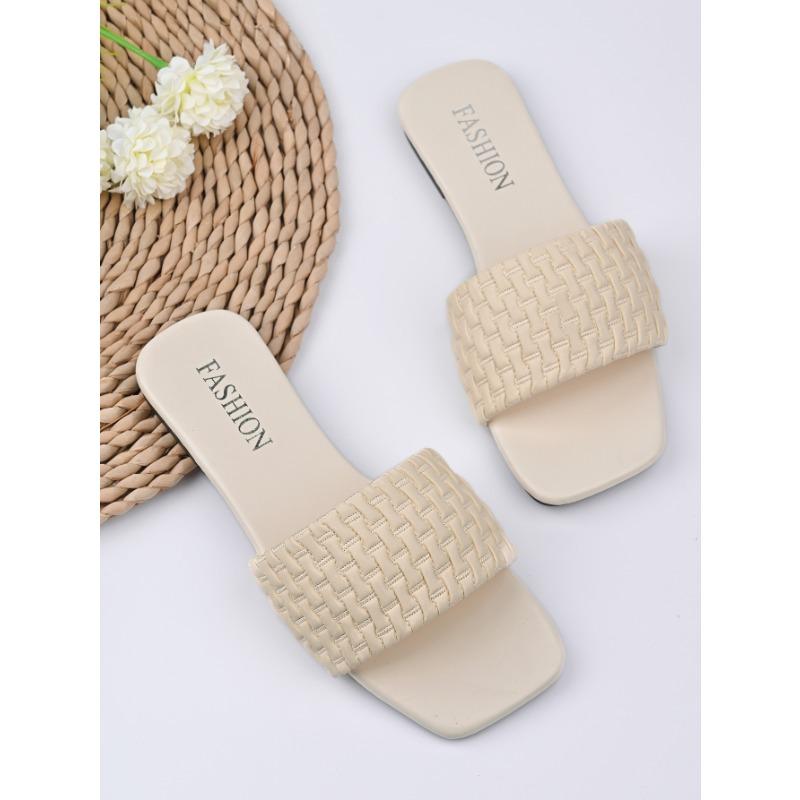 Fashion Women Slippers Summer Fashion Beach Mules Casual Indoor Home Slippers Selling Sexy Braided Square Toe Flat Sandals Slides Women