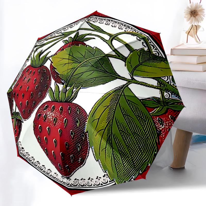 1pc Strawberry Print Automatic Folding Umbrella - Portable Collapsible Design, 8-Rib Iron Frame yy251209118