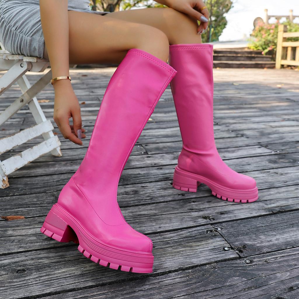 2025 foreign trade autumn new round head thick heel thick bottom sleeve fashionable versatile foreign style European and American boots women