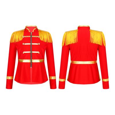 Girls Circus Ringmaster Costume Long Sleeve Front Zip Tassel Shoulder Coat Complete Carnival Party Performance Outfit