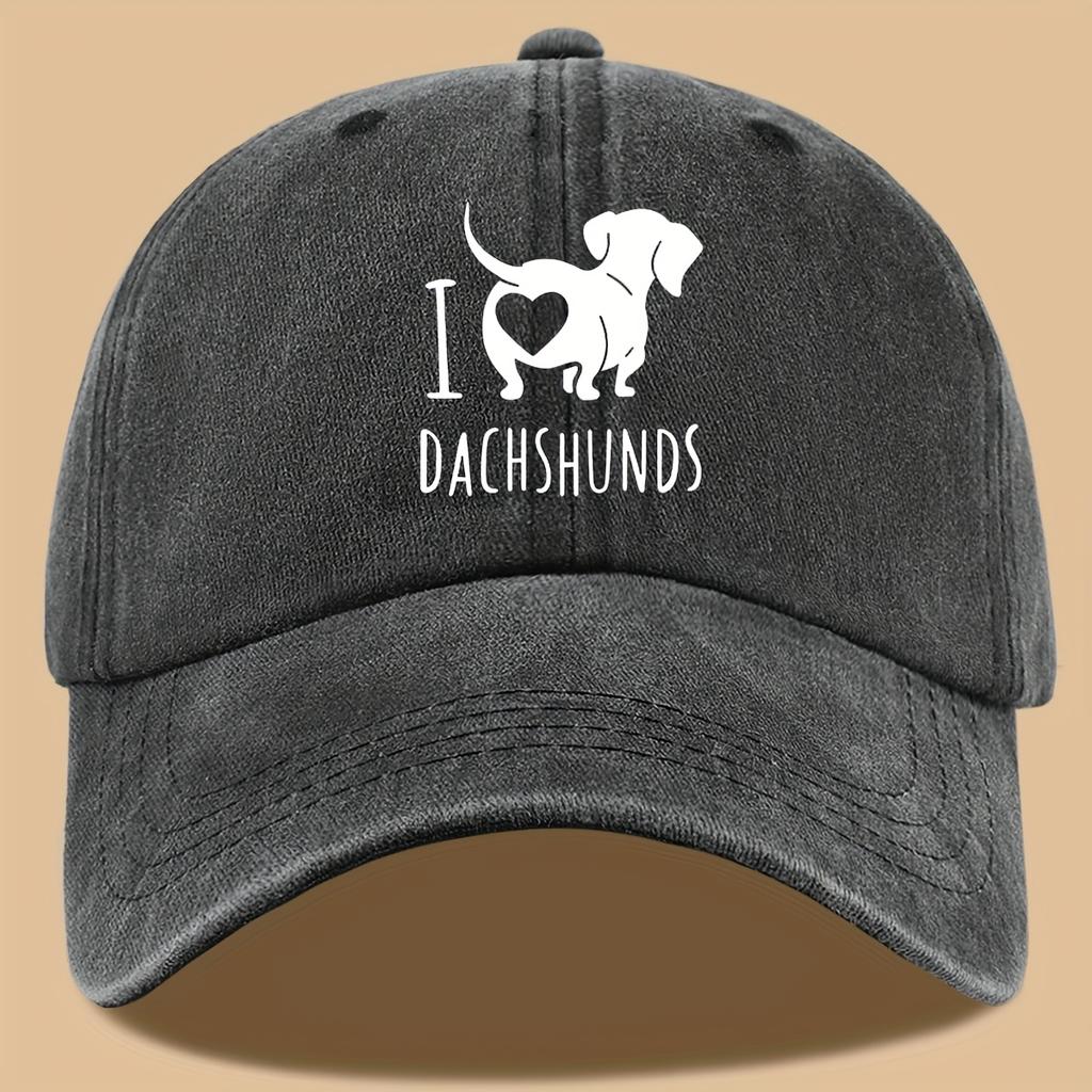 I love sausage dog print text pattern baseball cap, a gift for dog lovers, outdoor leisure hiking duck tongue cap