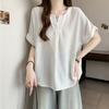 Women Casual V Neck Short Sleeve Loose Fit Solid Color Blouse