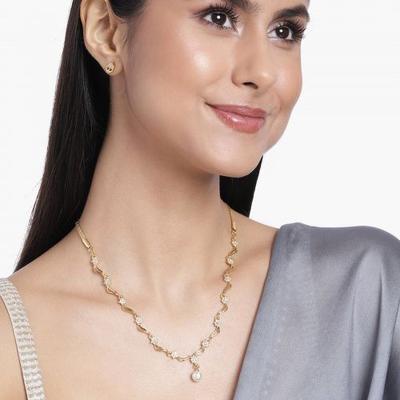 Modern Gold Plated Necklace with American Diamonds and Stars