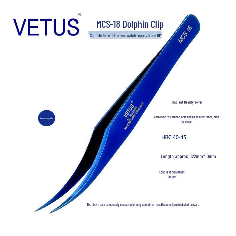 VETUS MCS-18 Blue Dolphin Stainless Steel Tweezers – Non-Magnetic, Acid & Corrosion Resistant