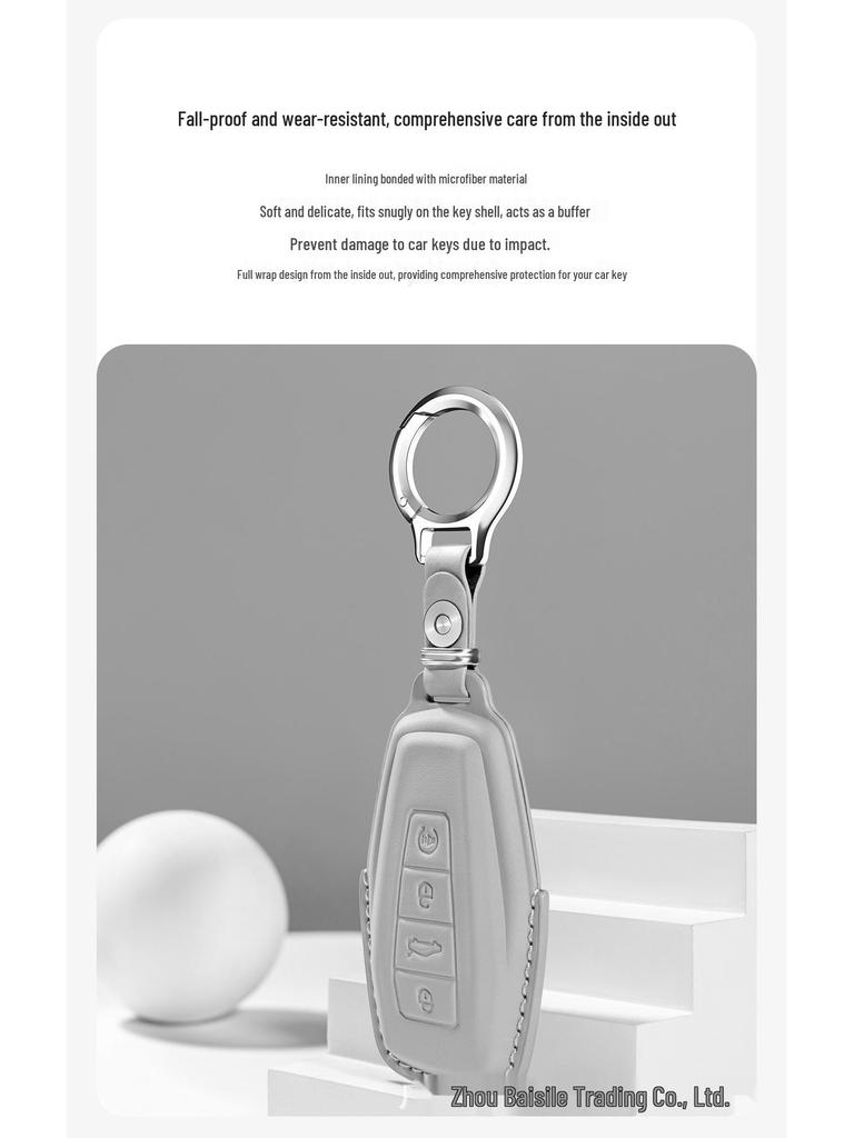 Premium Cowhide Key Cover for Geely Panda - Unisex Interior Accessory