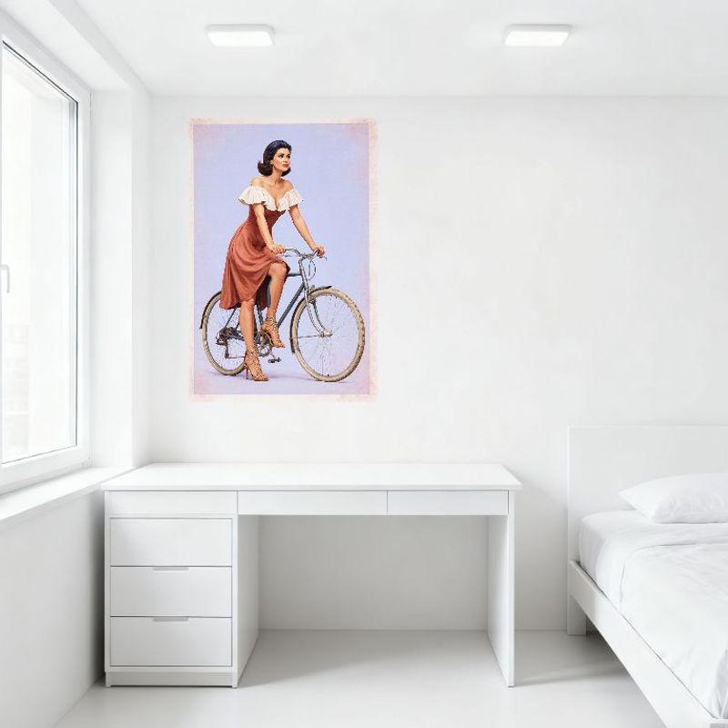 Sexy 1950s Pin - Up Style Woman On Vintage Silver Bicycle Retro Dress Metal Tin Sign for Bar Pub Home Wall Decor