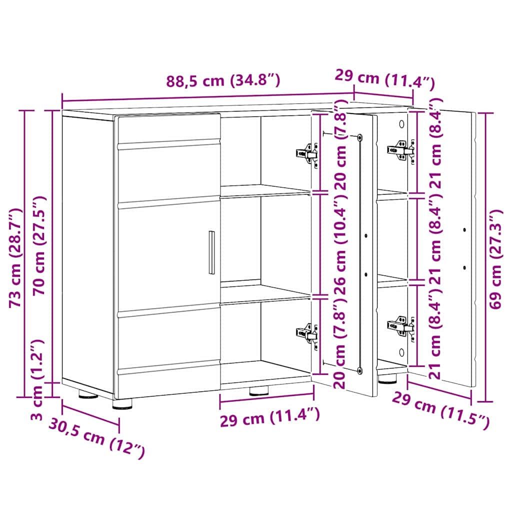 Wooden Cabinet Black 88.5 x 30.5 x 73 cm Engineered Wood