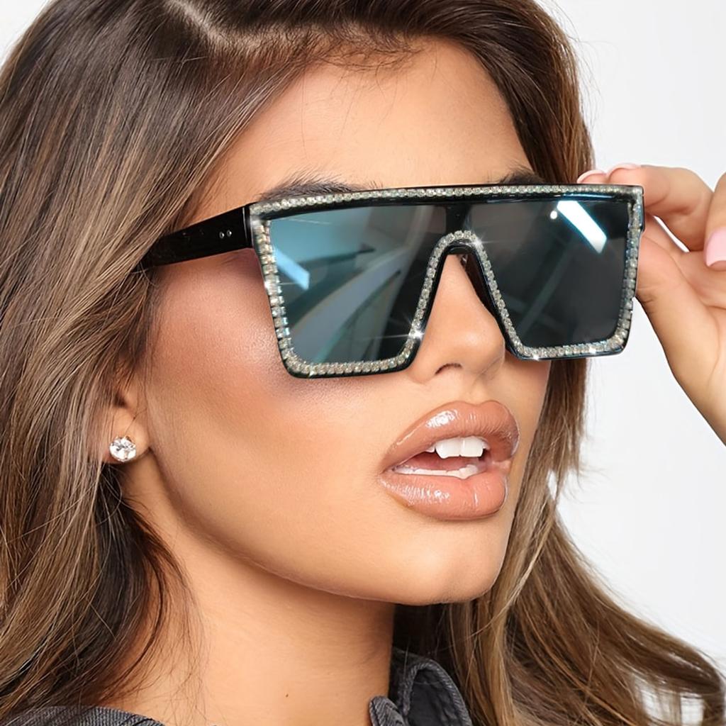 Extra Large Square Luxury Rhinestone Fashion Prop sunglasses for Photo Shoots