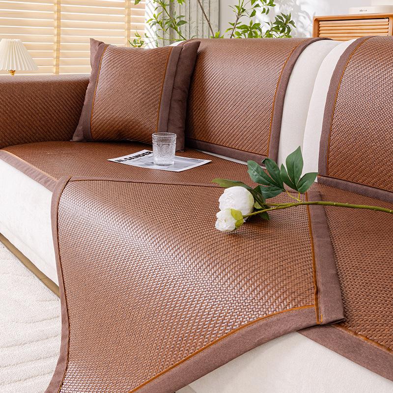 Sofa Cushion Summer Rattan Mat Backrest Towel  New Summer Ice Silk Sofa Cover Non-Slip Mat Seat Cushion Cool Cushion