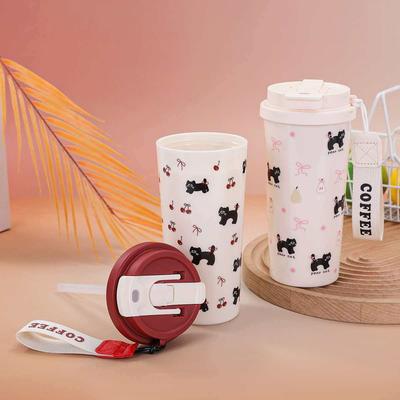 Water Bottle High Value Water Cup Puppy Double Drink Straw Cup Portable Coffee Cup Outdoor Rope Large Capacity Summer Cup