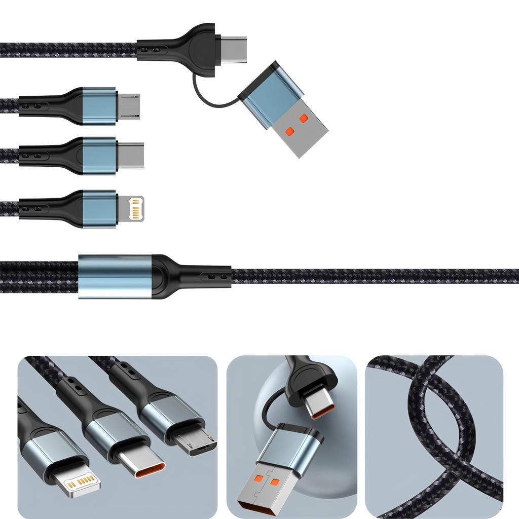 3 In 2 Fast Charging Cord for Iphone Samsung Huawei Micro Usb Type C Charger Cable 1.2M Multi Usb Port Multiple Usb Charging Cor