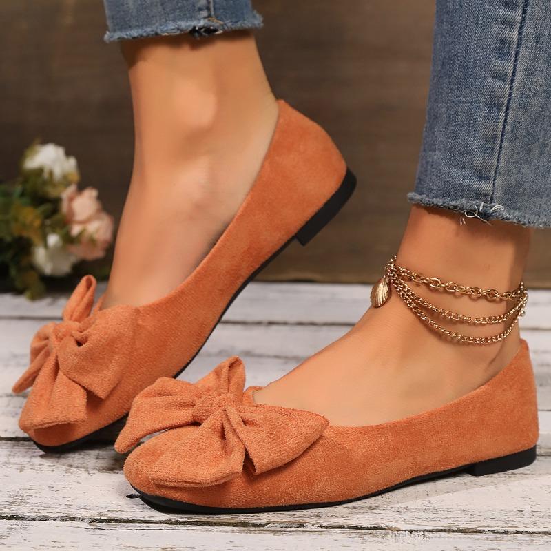 Fashion 2025 Summer New Shallow Flat European and American Single Shoes Women's Plus Size Bow Square Toe