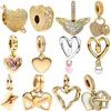 Now Sparkling Gold Heart Shape Envelope Family Multi-Element Charms Bead Pendants Clips Fit Original European Snake Bone Jewelry