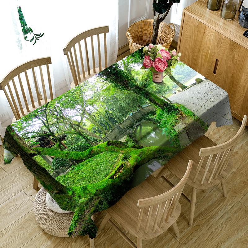 Waterfall Tablecloth Merry Christmas Seascape Pattern Waterproof Thicken Rectangular And Round Table Cloth For Wedding
