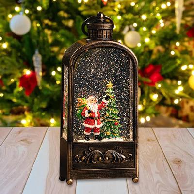 Caixa de música de Natal iluminada globo de neve lanterna, decoração para casa, alimentado por USB brilhante