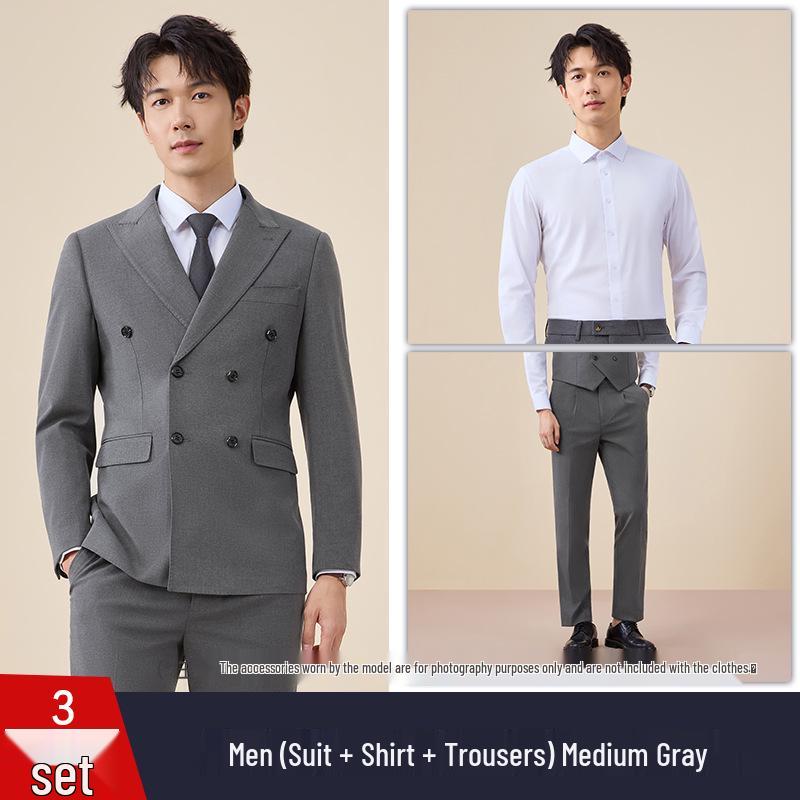 Men's Autumn/Winter Double-Breasted Suit Set - Professional Business Attire for Hotel Managers