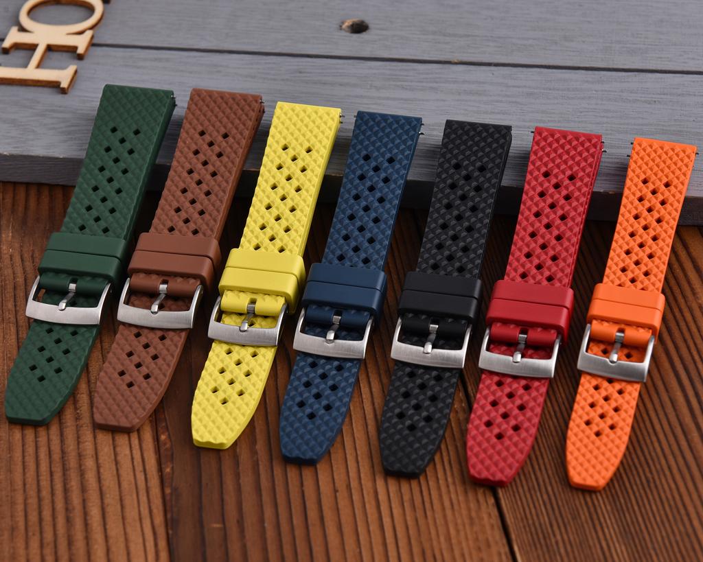 20mm/22mm Honeycomb Pattern FKM Rubber Watch Band Quick Release Spring Bars For Seiko SRP775Sweatproof Durable Replacement Strap