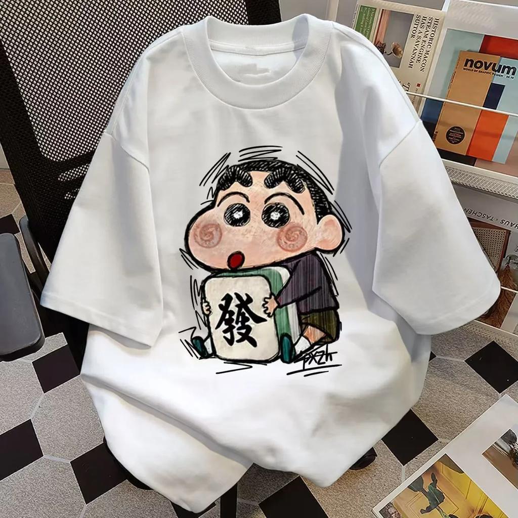 Cartoon Crayon Shin-Chans Summer Ladies T Shirts Japanese Cartoon 100% Cotton Tops Vintage Short Sleeve O Neck Tees T-Shirt#Color(1)