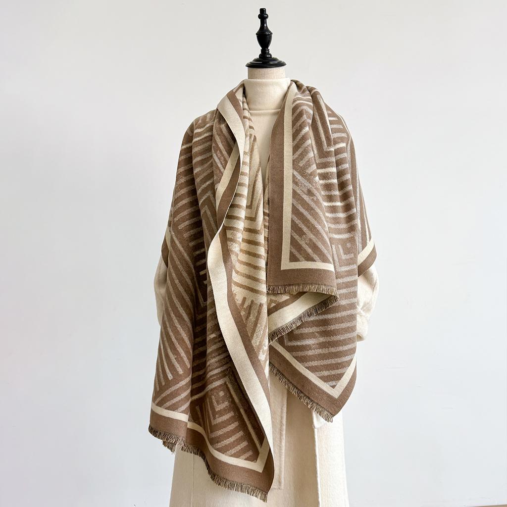 Luxury Geometry Print Scarf For Women Warmer Winter Pashmina Two-Sided Scarves Shawls Female Thick Blanket Wraps Foulard