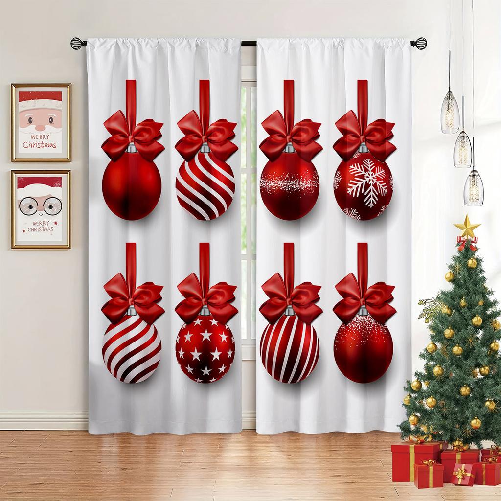 Christmas Bells Green Curtains Golden Red Snowflakes Christmas Elements Bedroom Living Room Kitchen Holiday Curtains 2 Pcs