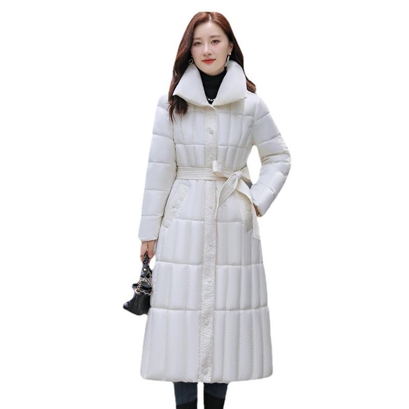 Long over-knee glossy loose down cotton clothes medium and long winter new hooded jacket