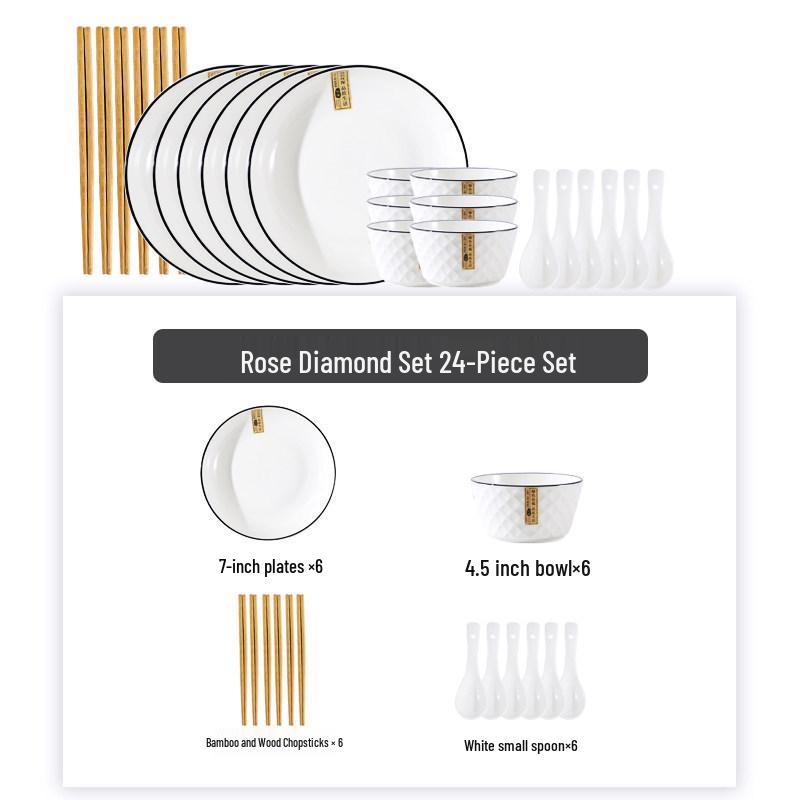 Nordic Style 45-Piece Tableware Set: Plates, Rice Bowls, Diamond Soup Bowls, and Fish Plates for 10 People