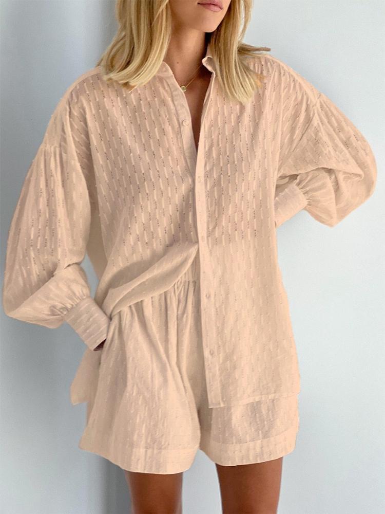 Oversized Collar Shirt and Shorts Set In Multiple Colors