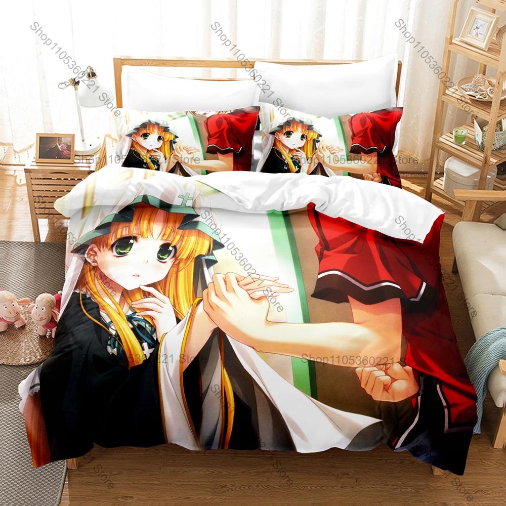 DxD Rias Red Hair Devil Queen School Uniform Demon Wing Purple Magic Anime Duvet Cover + 2 Pillowcases Otaku Anime Fan Bed Linen