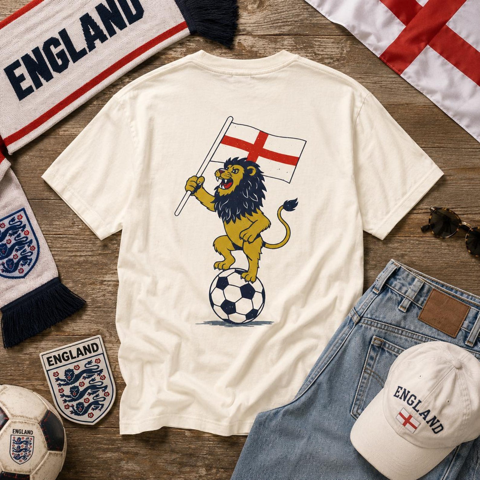 England Lion Soccer T-shirt | England Flag Football Supporter Tee 4XL