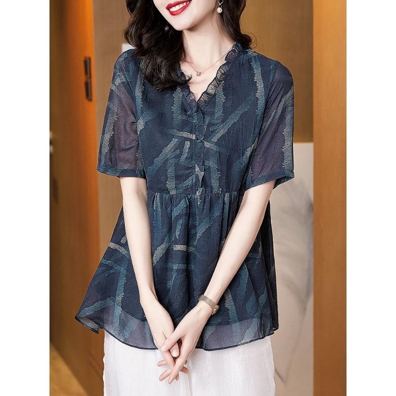 Short-sleeved Chiffon Shirt for Women New Summer Fashion Simple Small Shirt Loose Top