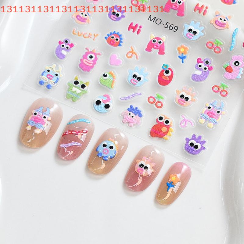 3D Cute Little Monster Nail Stickers Art Kawaii Cartoon Slider For Nails Self-Adhesive Decals Japanese Style Manicure Decoration