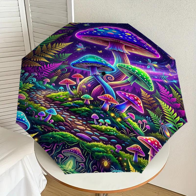 1PC Mushroom Forest Umbrella-8-Rib Reinforced Portable Folding Travel Suitable for All Seasons Outdoor Daily Use Is an Ideal Choice -K0367
