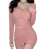 Autumn and winter sexy long-sleeved base temperament tight short skirt Spice girl low-cut new slim and thin dress women