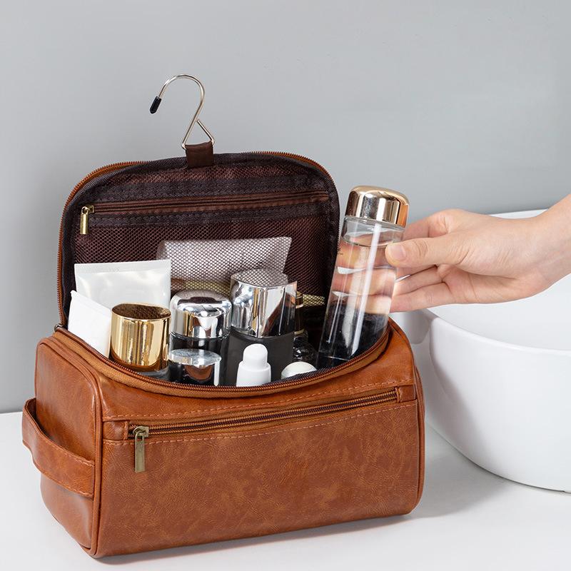 Groomsmen Gift Leather Toiletry Bag for Men Travel Shaving Kit Bathroom Bag Make Up Hanging Storage Wash Bags