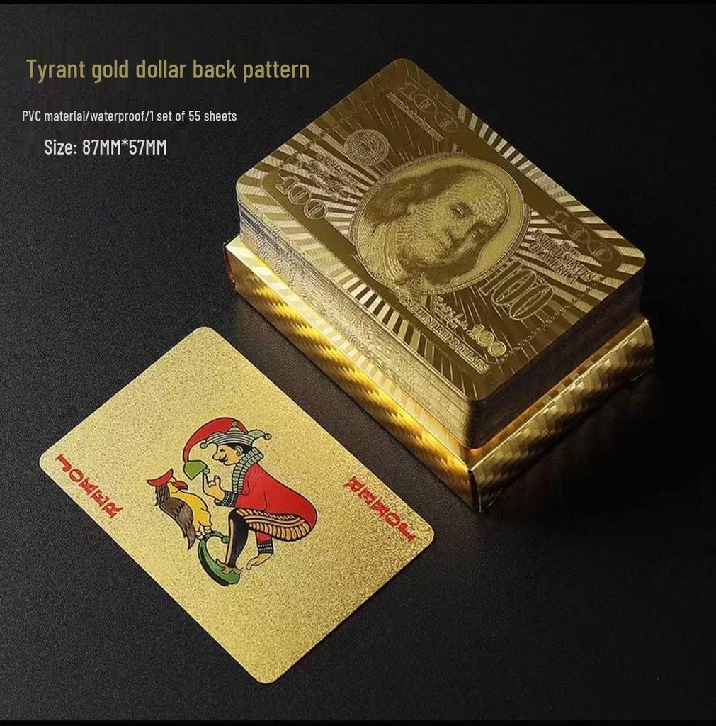 Gyllene Poker PVC Svart Rutnät Guldfolie Spelkort: Vattentät, Skrynkbeständig, Slitstark.