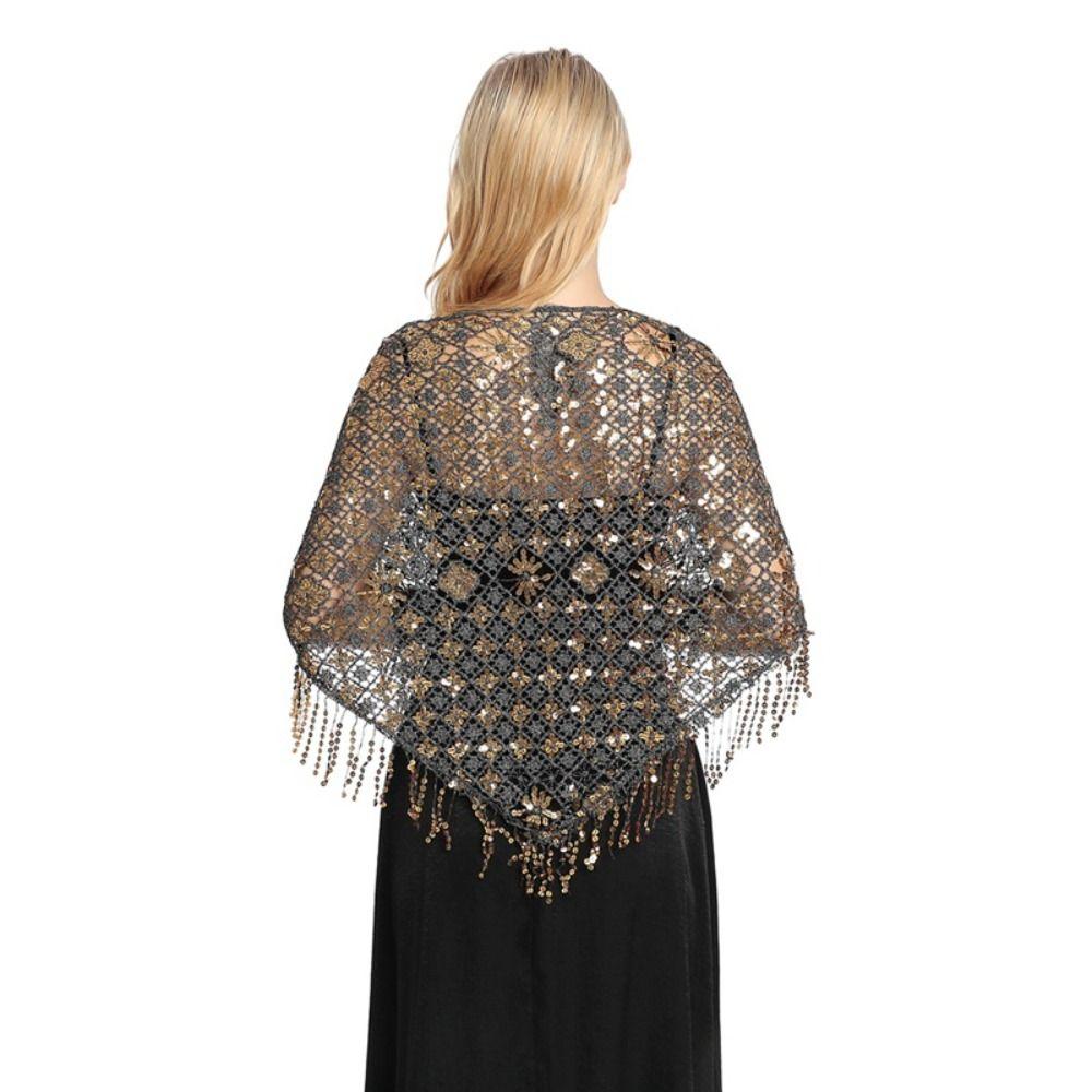 Sequins Triangle Shawl Capes Belly Dancing Scarf Shiny Sequins Tassel Shawls Belly Dancing Belt