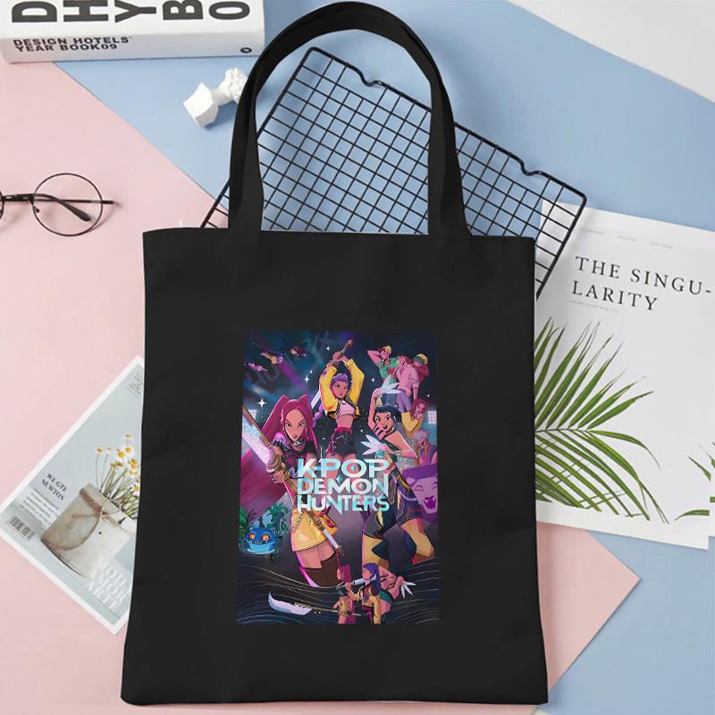 Cartoon K Pop Demon Hunters Women's Shoulder Pouch Fashion Canvas Bags Adorable Tote Bags Printed Handbag Shopping Bags Birth Date Gifts