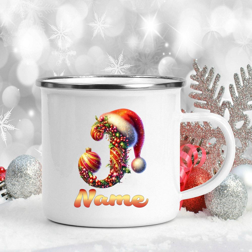 Personalized Cup Custom Name 26 Letter Juice Coffee Enamel Cups Large Capacity Mugs Christmas Gifts