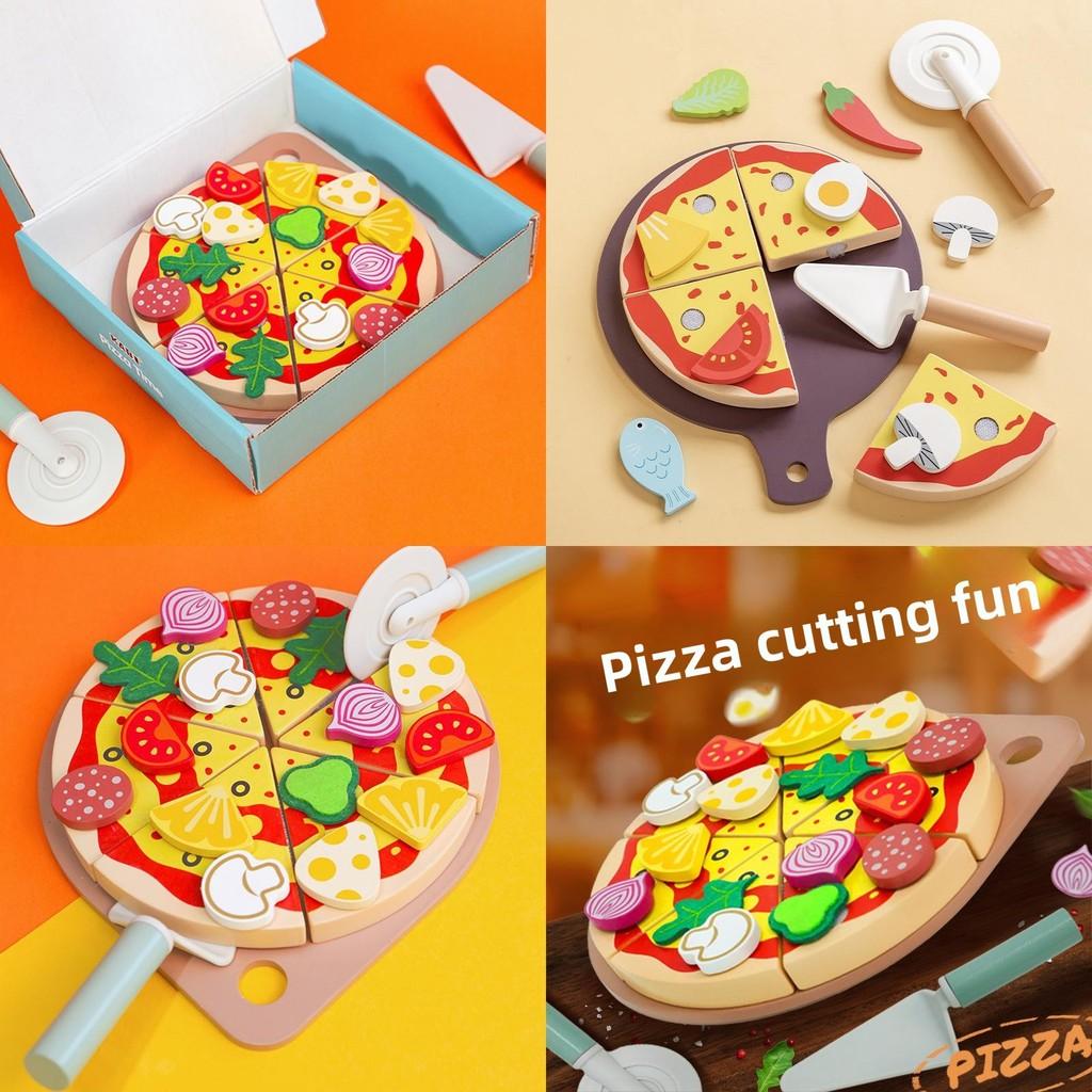 Wooden Pizza And Fruit Cutting Playset For Kids With Role Play Kitchen Toys