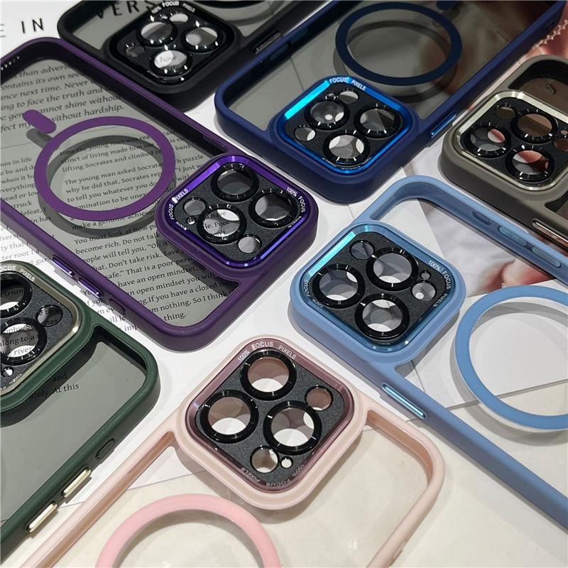 For iPhone 15 16 Pro Max Luxury Magsafe Magnetic Color Frame Transparent  Phone Case For iPhone 12 13 14 Plus Protective Cover