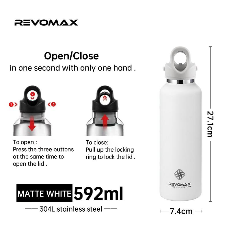 RevoMax 20oz nerezová izolovaná širokoúhlá láhev na vodu otevřená na sekundu nepropustná pro tělocvičnu, sport, turistiku, kemping, rybaření
